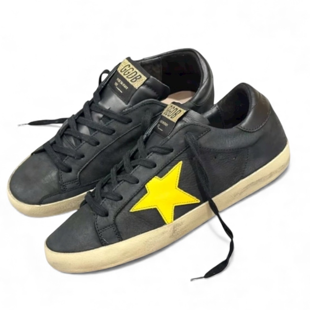 GOLDEN GOOSE Hi Star Sneakers Black Nubuck Yellow Leather Star EU 37 Designer